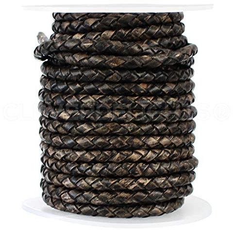 25 Feet - CleverDelights 1/8 Braided Leather Bolo Cord - Distressed Black