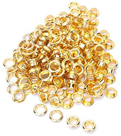 100PCS 6mm Tülle Ösen UnterlegscheibenKit Doppelseitiger Hohlniet Messing für Kleidung Tasche Gürtel Schuh Stoff DIY Sammelalbum Leder(Gold)