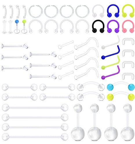 D.Bella Klar Lippen Ohr Nase Septum Augenbraue Zunge Piercing Halter Durchsichtige Körperschmuck Piercing Retainers Mix Stile Multizweck Hufeisen Industrial Barbell Plastik Kit