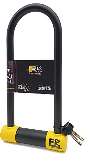 FR SECURITE Candado Moto U Homologado SRA, Horquilla ø18 Acero Endurecido Doble Bloqueo, Cerradura Antiganzúa Más Segura y Resistente, U lock Antirrobo 120x310mm para Neumático Motocicleta, Scooter