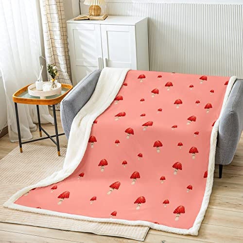 Loussiesd Pilz Decke 75x100cm Kinder Rot Pilze Wohndecke Mädchen Frauen Rosa Kawaii Natur Botanisches Dekor Kuscheldecke Mikrofaser Wildpilz Schlafzimmer Flanell Fleecedecke