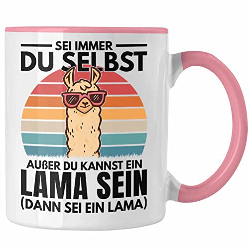 Trendation - Llama Tasse Alpaka Geschenk Lama-Liebhaber Geschenkidee Frauen Sei Immer Du Selbst (Rosa)
