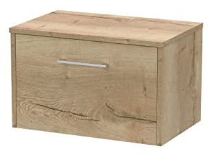 Hudson Reed JNU1822W Juno Modern Bathroom Wall Hung Single Drawer Vanity with Colour Coordinating Worktop, 600mm, Woodgrain Autumn Oak