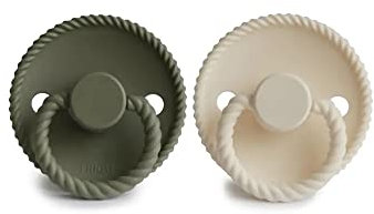 Frigg Natürliches Latex Pacifier Rope Cream/Olive 6-18 m x2