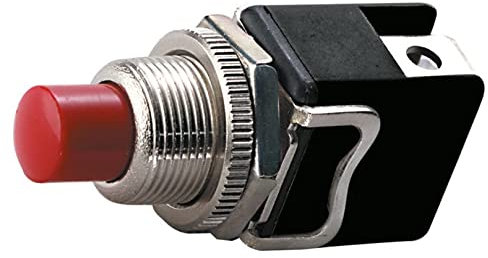 Pulsante unipolare con tasto rosso con contatto normalmente chiuso, foro di montaggio diametro 12mm - 250V 4A