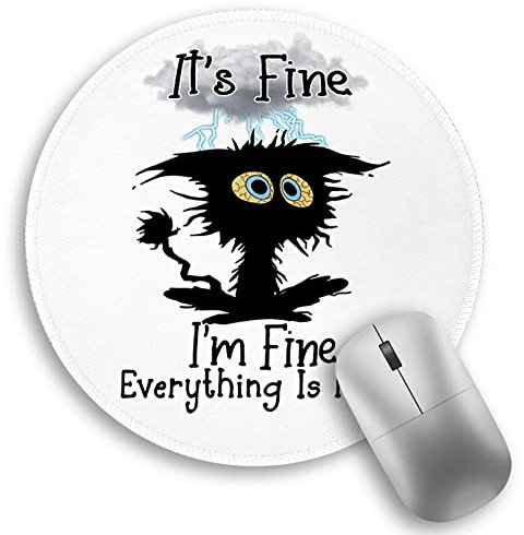 Tapis de souris rond amusant en forme de chat noir avec base en caoutchouc antidérapant, bords cousus pour bureau, souris sans fil, ordinateur portable, jeux à domicile, hommes et femmes, 21 x 21 cm