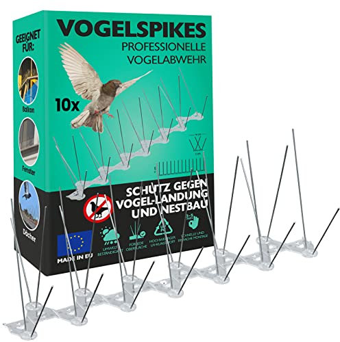 Set 10 STK. Taubenabwehr Spikes 4-reihige (32 cm lang), vormontiert – aus Edelstahl mit Kunststoffbasis, flexibel zuschneidbar, Vogelschutz ohne Bohren montierbar, ideal für Balkon, Fensterbank