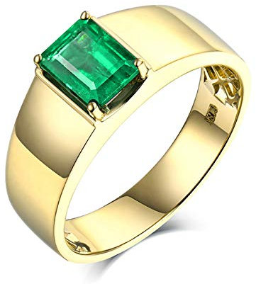 Lieson 750 Gold Ring Herren 18K, Partnerringe Herren Klassisch Solitär Rechteckig Smaragd mit 1.39ct Verlobung Ringe Gold Gr.60 (19.1)