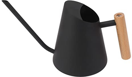 Haofy Gießkanne mit Langem Auslauf, Holzgriff, Edelstahl-Gießkanne mit Holzgriff für Garten, Bonsai, Drinnen und Draußen (Schwarz)