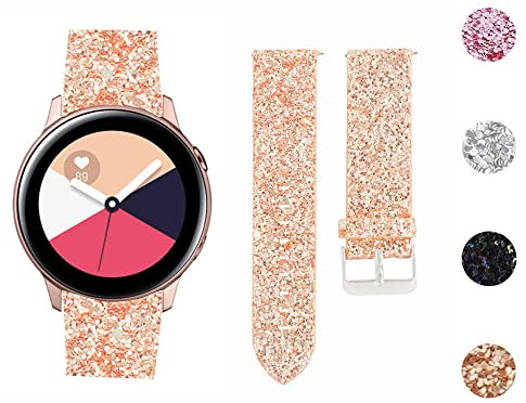 Bling Watch Bracelet pour Sumsung Galaxy Watch 5 Bracelets 40mm 44mm/Galaxy Watch 5 Pro 45mm, 20mm Cuir Remplacement Watchband (ORANGE)
