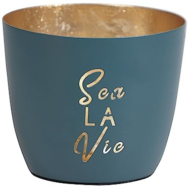 Maritimes Windlicht Baltic – Metall mit Motiv – Sea LA Vie, DKL.blau, Gold | 10 x 10 x 8,5 cm – für Teelichter & Stumpenkerzen – Haus, Garten, Balkon, Terrasse – Licht- & Schattenspiele – Seaside No.64