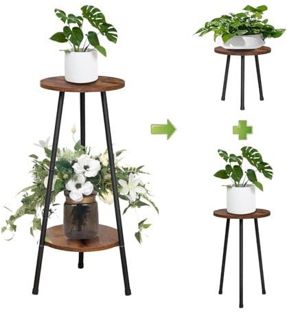 MUAEEOK Support de plantes d'intérieur haut, 2 niveaux, convertible en bois, support de pot de fleurs, étagère multifonction pour plantes, salon, balcon, jardin, terrasse, bureau (bois d'ingénierie)