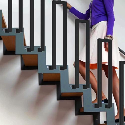 Treppenhaus Handlauf,Geländer Außen,U-FöRmiges TreppengeläNder, Schwarz Schmiedeeisen-Vierkantrohr-SicherheitstreppengeläNder, FüR Villen, Balkone, Flure, Wohnungen Leicht (85cm, Schwarz 20cm)