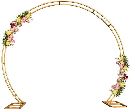 WedDecor Gold Round Balloon Arch Kit, Dual Circular Shaped Balloon Arch Backdrop Stand Metal Frame with Floor Base Wedding Arch for Birthday, Party, Garden, Photography Decorations, 260cmx 220cm