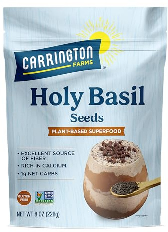 Carrington Farms Holy Basil Seeds Gluten Free, Paleo, Keto, High Fiber Seeds Plant-Based, Calcium-Packed, Daily Nutrition Boost, 8 Ounce