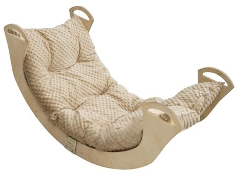 Skyline Kletterbogen mit Kissen Baby Kleinkind Kinder ab 1 Jahr Indoor Klettern Montessori Klettergerüst Holz Wippe Balancewippe Kletterdreieck Kletterwippe Holzwippe Kletterling Holzbogen XL Beige