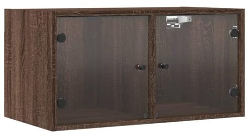 vidaXL Wandschrank mit Glastür 2 STK., Hängeschrank mit Stauraum, Wandregal für Wohnzimmer, Küchenschrank, Modern, Braun Eichen-Optik Holzwerkstoff