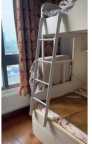 Weiße Bettleiter für Hochbett, Schlafsaal, 51, 55, 59 Zoll Höhe, Etagenbettleiter-Ersatz mit verstellbaren Haken und Montagematerial für Schlafsaal, Kabine, Reiseanhänger (Größe: 1,16 m (45)