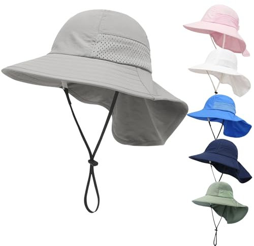QIYIENDIAN Baby Toddler Sun Hat UPF 50+ Ajustable Protección Solar Bucket Sombreros Gorra para Niños Niños Niñas(Gray,6-24M)