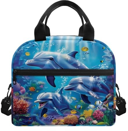 ZUXONGSY Delfin-Lunch-Tasche für Mädchen 6-8/8-10 – isolierte Lunchbox mit großem Fassungsvermögen