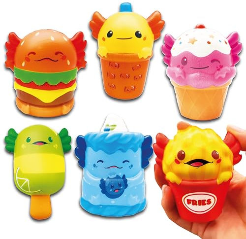 Lavatelli - Set 6 pezzi, Squishy Toys Axolotls, Regalini fine festa compleanno bambini, Assolotti, 8 cm, Kawaii giochi, gadget, pensierini ed idee regalo per bambino e bambina, carnevale
