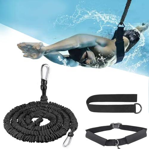 alouweekuky Elastique Nage Piscine Ceinture, 2.5-7.5m Résistance Ceinture de Natation Entraîneur de Natation pour Adultes Réglable Elastique de Nage Convient aux Petites Piscines