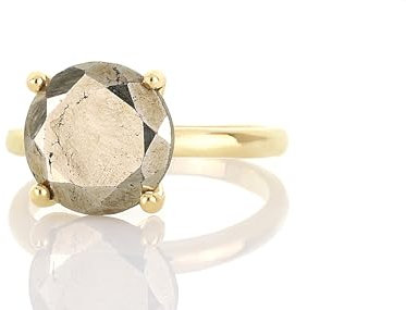 Raw Wild Pyrit Solitär Edelstein Ring -Stapelbar Grau Pyrit Gold Ring - 4 Zacken Ring für Frauen