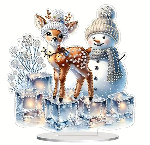 Syntego 5D DIY Diamond Painting Christmas Decoration Kit I Crystal Rhinestone Acrylic Tabletop Ornament I for Adults & Beginners I Easy to Use & Perfect for Art Lovers (Snowman and Reindeer 2)