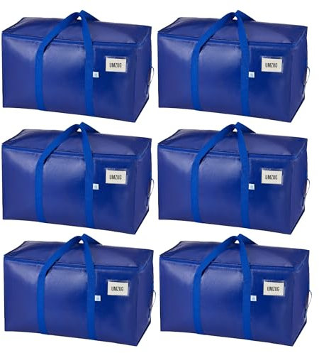 VENO 6 Pack Extra Large Moving Bags with Zippers & Carrying Handles, Heavy-Duty Storage Tote Moving Boxes for Space Saving (Blue-6 Pack)