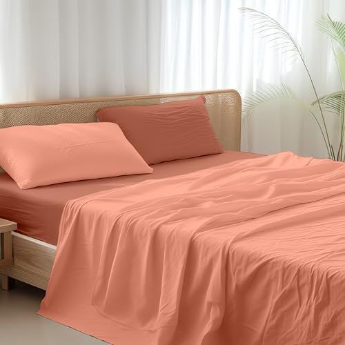 Ruggeri - Completo Letto Matrimoniale - 100% Morbida Microfibra di Alta Qualità - Federe + 1 Lenzuolo con Angoli + 1 Lenzuolo Sopra - Collezione Everyday (Arancione Bicolor, Matrimoniale)