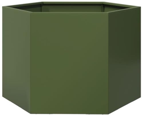 vidaXL Fioriera da Giardino Verde Oliva Esagono 69x60x45 cm in Acciaio, fioriera, fioriera da Patio, Contenitore per Piante, fioriera da Esterno