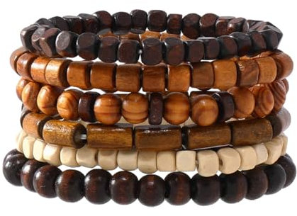MILAKOO 6Pcs Wooden Bracelet Multilayer Stretch Wrap Cuff Bangles for Prayer Meditation Mala Beads