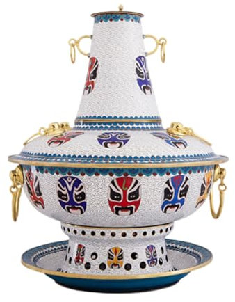 OYWEHECE Hot Pot Langlebiger Cloisonné-Kupfer-Hot Pot, Alter Peking-Hot Pot, Holzkohle, Klare Suppe, Mandarinen-Ententopf, Haushalt, Altmodischer Kupfertopf, Hot Pot, Leicht zu Reinigen,32cm
