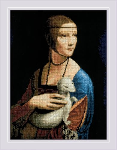RIOLIS - Lady with an Ermine After L. da Vinci 2222, Cross Stitch Kits 11¾x15¾, Cross Stitch Kits for Adults, Counted Cross Stitch Kits, Embroidery Kit for Beginners & Advanced, Crossstitching Kits