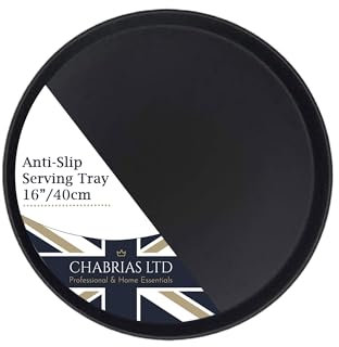 Chabrias Ltd 16/40cm 2 Pack Round Bar Tray U-Grip Black Anti Slip Non Slip Bar Drinks Food Serving Tray for Parties, Gatherings, Bars, Restaurants, and Home