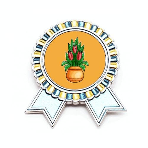 Brosche im Cartoon-Art-Deco-Stil, rote Lilie, Anstecknadel, Gewinner-Auszeichnung, Medaille, M, Metall