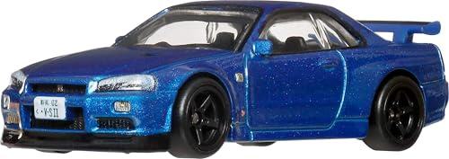 Hot Wheels Premium Car Culture Collectible Toy Car, Maßstab 1:64 gegossen Nissan Skyline R34 GTR, Zeitlose Symbole Fahrzeug mit echten Reifen