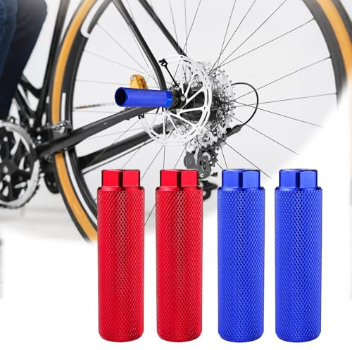 Aluminum Alloy Anti Slip Bike Pegss - 4 Pcs Bike Stunt Peg for 3/8 Axle, Mountain Bikes Cycle Bicycle Accessories Suitable for BMX Stunt Pegs(2 Red & 2 Blue)
