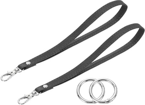 QUARKZMAN 2 Pcs Dragonne de Poignet, Dragonne de Poignet en Cuir Pu avec Anneau en Cercle pour Étui de Téléphone Clés Portefeuille, Noir