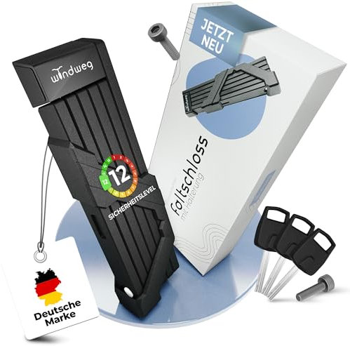 Windweg Fahrradschloss hohe Sicherheit Faltschloss Fahrrad 90cm 3 Schlüssel inkl. Halterung sh, Schloss für E-Bike, Gravelbike & Rennrad, extrem sicher, Sicherheitsstufe 10-15 Faltschlösser bike lock