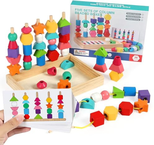 Ainiv Montessori Spielzeug ab 3 4 5 6 Jahre, Holzspielzeug Steckspiel mit Box, Fädelspiel Sortierspiel für Kinder, Stapelspiel Motorikspielzeug Lernspiele Geschenk für Baby Junge Mädchen