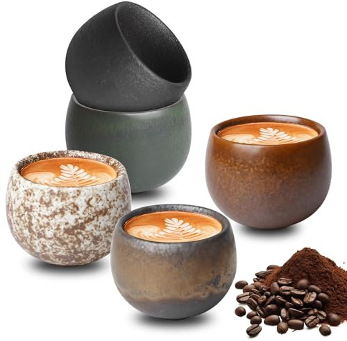 5er Espressotassen Set Timeout Mini, 50 ml Dickwandig Tassen aus Steingut, Handgefertigt Porzellan Kaffeetassen Set Geschenk in Modernem Design für Mokka Tee Sake, Spülmaschinenfest