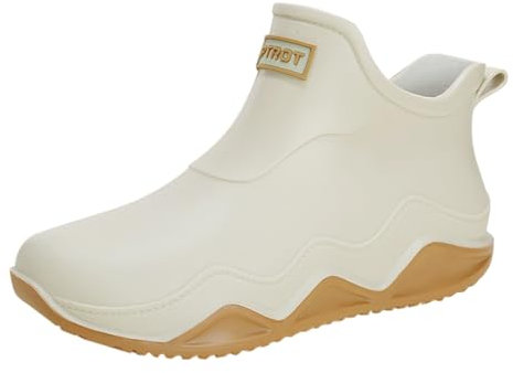 Stivali di gomma da uomo e donna, corti, da pesca, impermeabili, per attività all'aperto, da cucina, antiscivolo, da lavoro, in gomma, beige., 40 EU