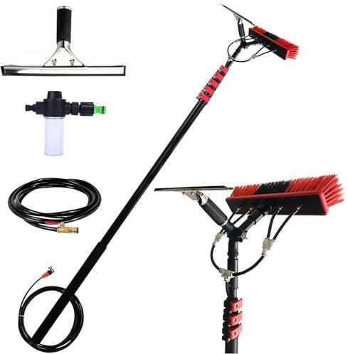 MJMLUCK Wasserführende Teleskopstange, 3,6–10,2 m Glasdach-Reinigungsset, PV-System, Universal-Waschbürste, Fensterreiniger, Teleskopstiel, Dachreinigung (Farbe: 55 cm Bürstenkopf, Größe: 20 ft/6 m)