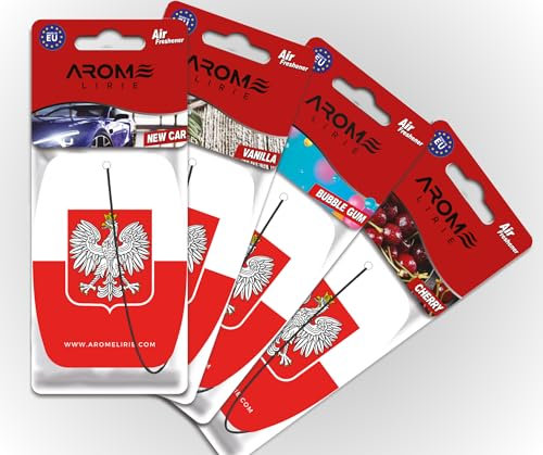 Polen Duftbaum Autoparfüm Flagge Poland Lufterfrischer 4er Pack – New Car, Bubble Gum, Vanille, Kirsche