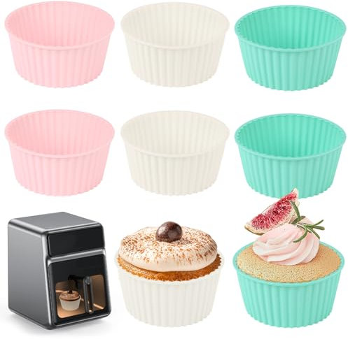 KOOSREEL 6PCS Moule Silicone Air Fryer, Moule a Cake, Mafin Coupe Moule, Moule Pour Gâteau Au Four, Moule à Tarte Aux Oeufs, Air friteuse Accessoires, Moules Ronds Antiadhésifs