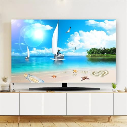 Hixingo Funda Antipolvo TV, Patrón Playa de Arena 3D Cubierta Television Interior 32-80inch Cubierta Antipolvo TV Funda Televisor Interior Protector de Televisión (Vista mar,40-43inch)