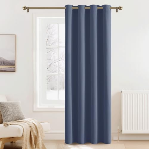 PONY DANCE Verdunkelungsvorhang Ösenschal Gardinen Kinderzimmer Junge | 1 Stück H240 x B140 cm, Dunstblau, Türvorhang Kälteschutz, Thermovorhang Abdunkelnd, für Schlafzimmer, Wohnzimmer