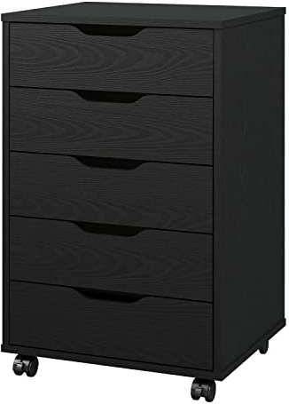 Panana 5/7 Drawers Chest, Mobile File Cabinet with Wheels Storage Organiser Chest Home Office Dresser Cabinet Side Filing Cupboard (Black, 5 Drawers)