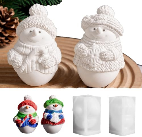 SVOCK Silikonform Gießform Schneemann, 2 Stück Kerzen Silikonform Schneemann, Kerzenformen Zum Gießen Weihnachten, Silikon Gießformen Weihnachten, Gipsform Weihnachten